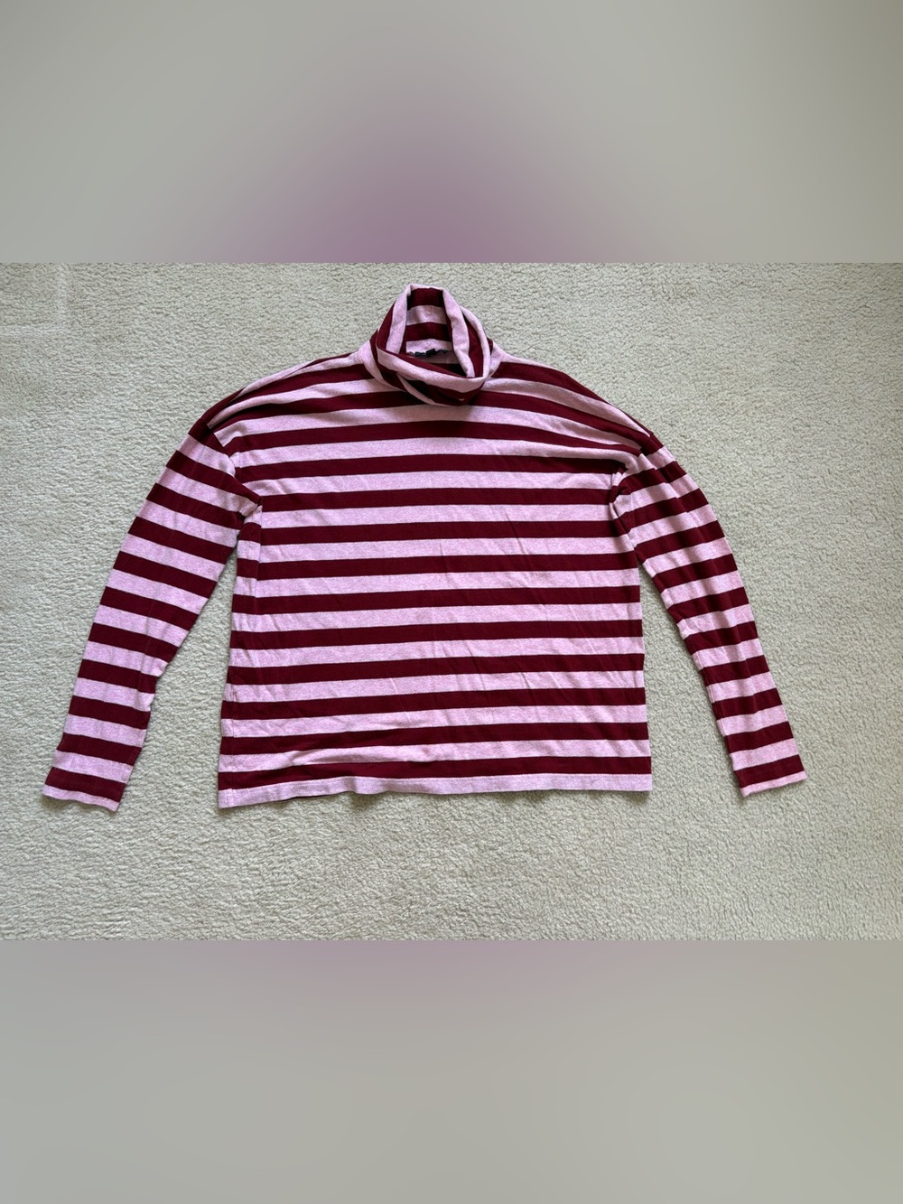 J. Crew deck-striped turtleneck burgundy pink turtleneck Tshirt sz XL oversized